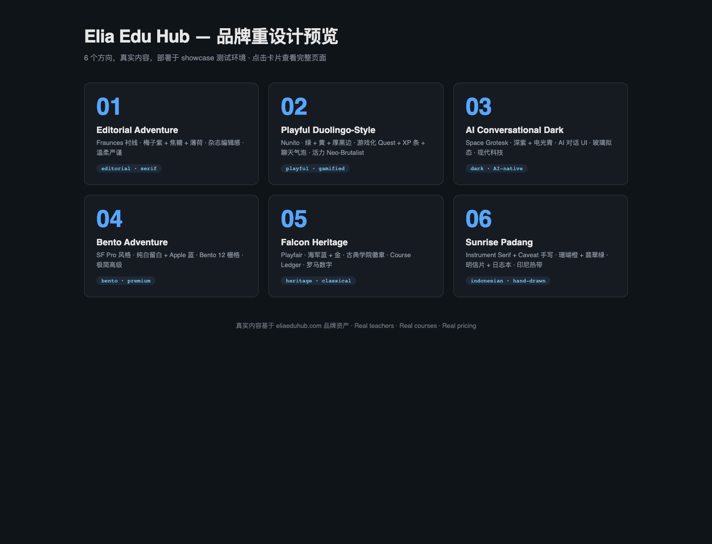 Elia Edu Hub 6 套设计方向索引页截图